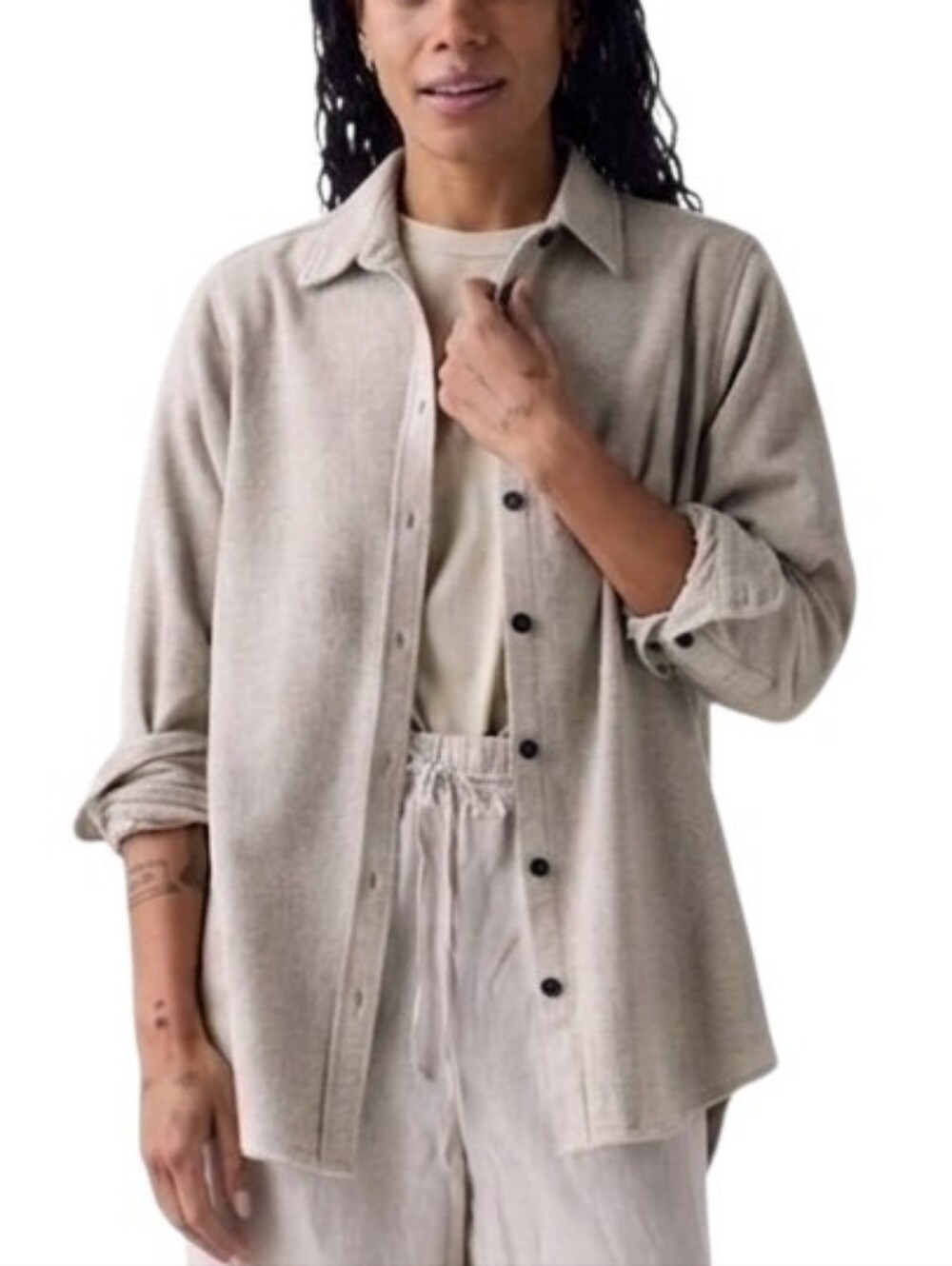 Anián The Pacific Herringbone Shirt Minimalist Luxury Women Medium Cream Layers